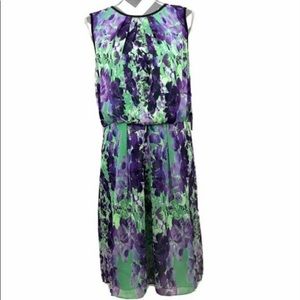 Adriana Papell Floral Green & Purple Cinched Dress Size 16
